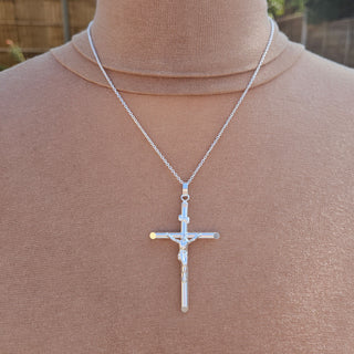 men's large silver crucifix pendant necklace