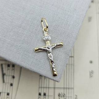 dainty yellow white 9ct gold crucifix pendant