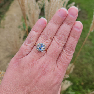 antique 18ct gold sapphire and diamond ring on hand
