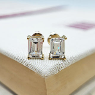 emerald cut cubic zirconia earrings in gold