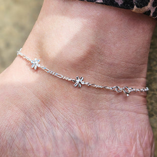silver flower charm figaro anklet