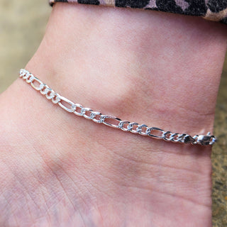 ladies silver figaro chain anklet