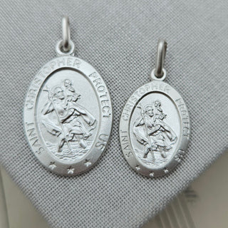 sterling silver oval st christopher medal pendants in small and medium