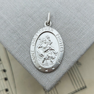 medium sterling silver oval st christopher pendant
