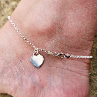solid silver heart charm belcher anklet