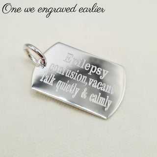 sterling silver medical tag pendant with engraving