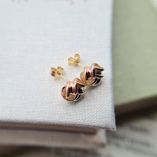 rose, white and yellow gold knot studs