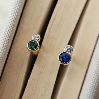 9K gold helix studs with blue or green gemstones