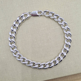 rounded curb chain bracelet in solid sterling silver