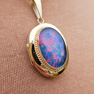 close up of the black opal triplet locket