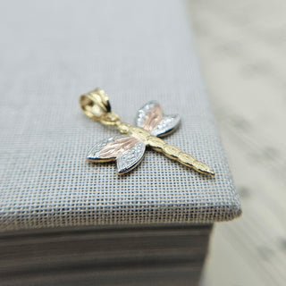 rose white and yellow gold dragonfly charm in 9ct