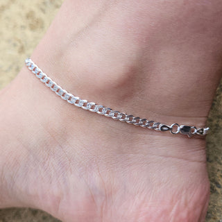 pave curb chain anklet in solid sterling silver
