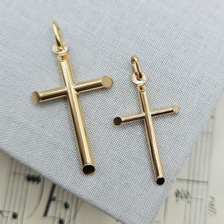gold tube cross pendant in 9ct