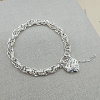 sterling silver victorian style charm bracleet with heart padlock