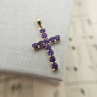 amethyst cross pendant in solid 9ct gold