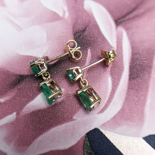 emerald drop dangle earrings in 9ct gold