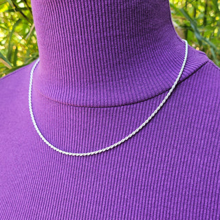 silver rope chain for pendants shown on neck