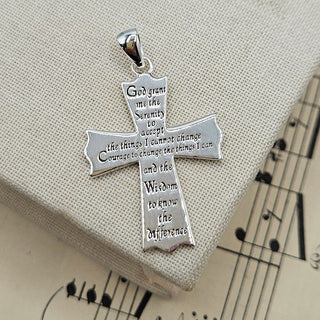 Silver Serenity Prayer Cross Pendant