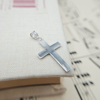 white gold cross necklace reverse plain back