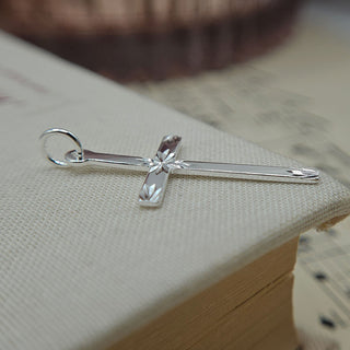 Dainty Silver Diamond Cut Cross