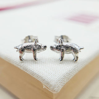 solid 925 silver pig stud earrings