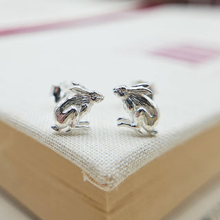 silver march hare stud earrings