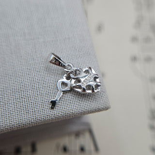 Micro Silver Heart Padlock & Key Charm