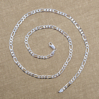 Sterling silver 3.5mm flat Figaro chain necklace with polished diamond cut finish