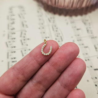 Dainty Gold Horseshoe Charm with CZ
