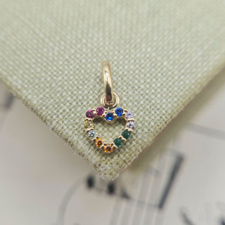 9ct Gold Micro Rainbow CZ Open Heart Charm