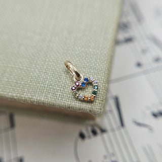 9ct Gold Micro Rainbow CZ Open Heart Charm
