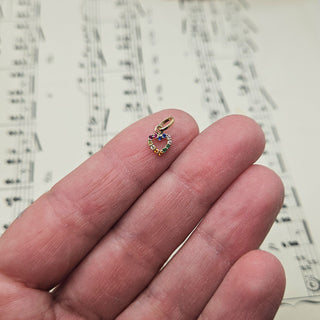 9ct Gold Micro Rainbow CZ Open Heart Charm