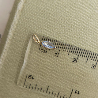 Micro Gold Aqua CZ Marquise Charm