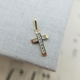tiny CZ gold cross charm 9ct micro cubic zirconia