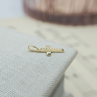 micro gold cross charm CZ stones channel set