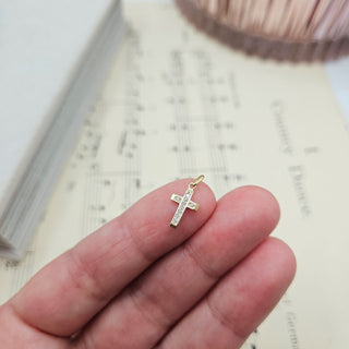 tiny gold cross charm 7mm cubic zirconia detail