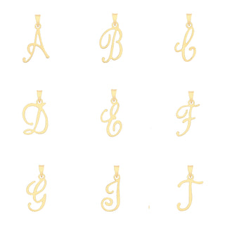 9ct gold letter pendants: A, B, C, D, E, F, G, I , J