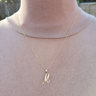 script initial letter M pendant necklace in 9K gold