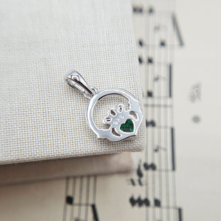 Small Silver Claddagh Charm with Green Gem 