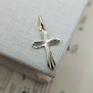 tiny gold cross charm 9ct diamond cut detail