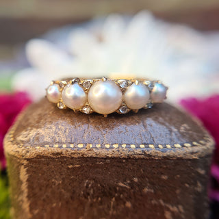 vintage pearl and diamond 5 stone ring