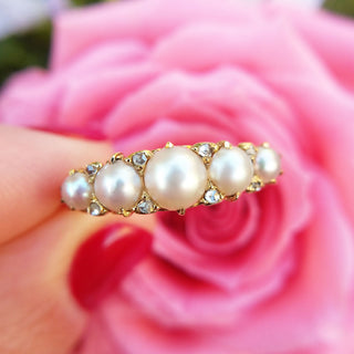 vintage pearl and diamond ring in 18K gold