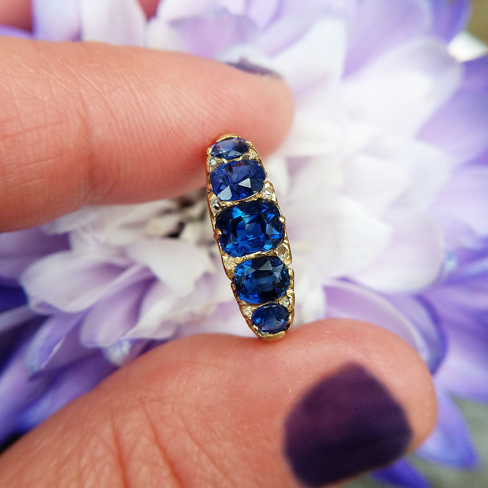 another view of sapphire and diamond ring