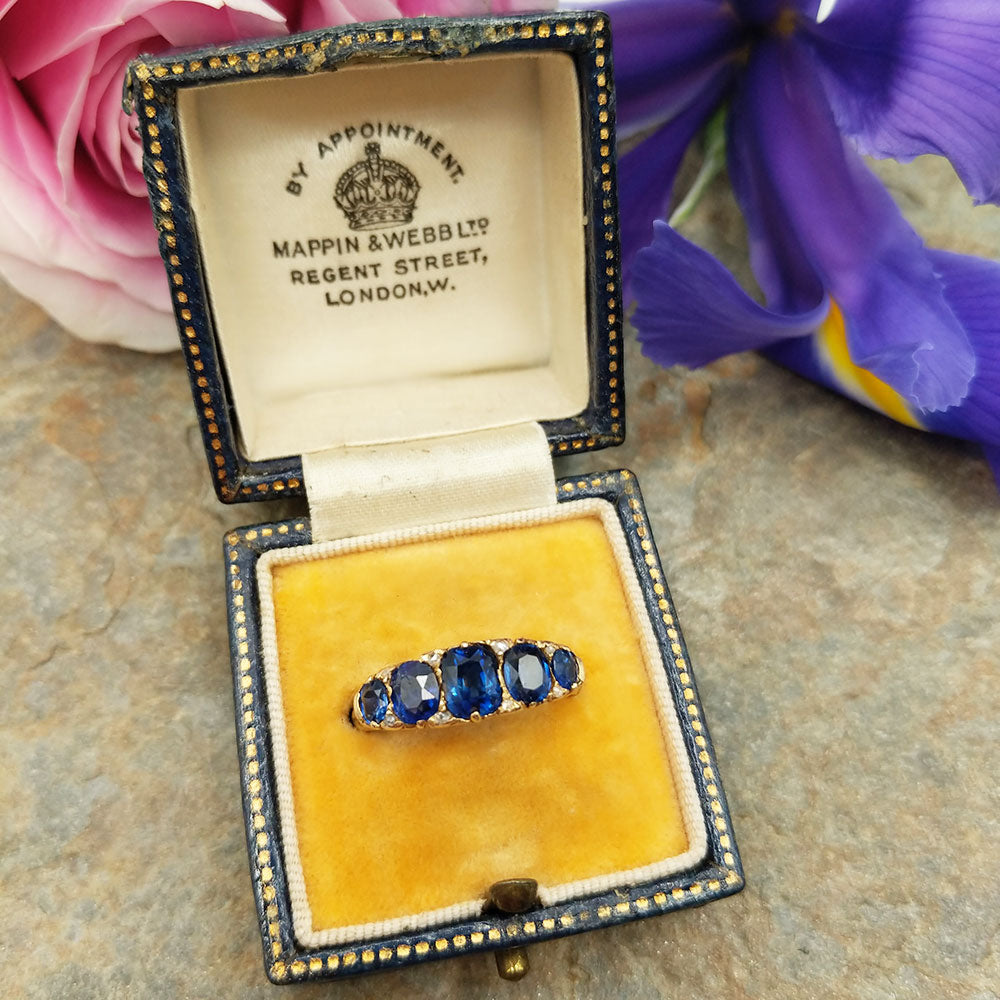 sapphire ring in antique case