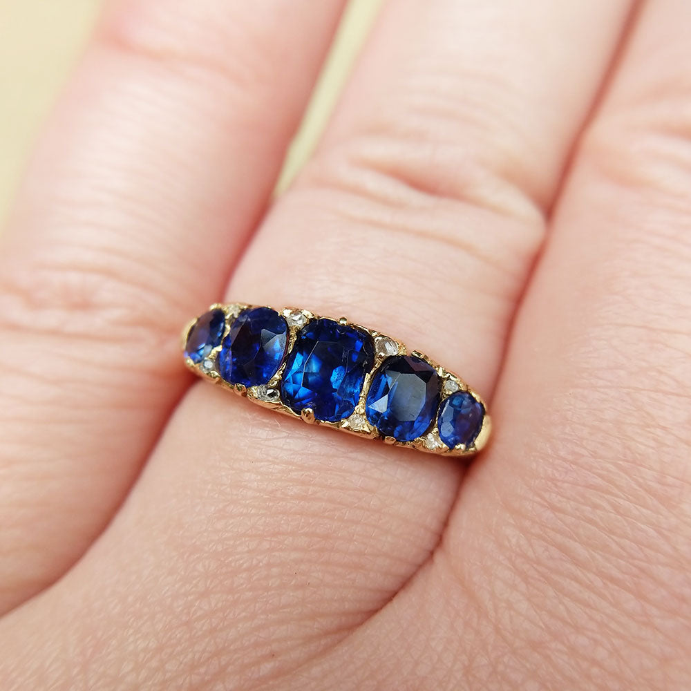 close up of vintage sapphire ring