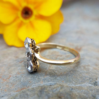 side view of Edwardian three stone diamond ring