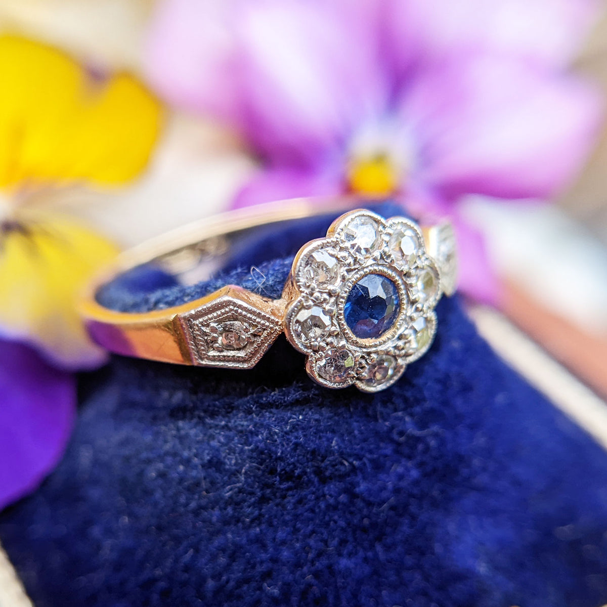 Georgian Sapphire & Diamond Ring (542K) | The Antique Jewellery Company