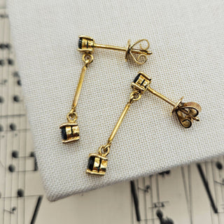 18ct gold drop earrings set with blue sapphires