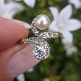 antique french toi et moi ring with diamond and pearl