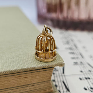 Vintage Gold Bird in Cage Charm